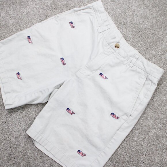 Vineyard Vines Breaker AOP Shorts Mens 32 Beige US Flag Whale All Over Print - Picture 3 of 14